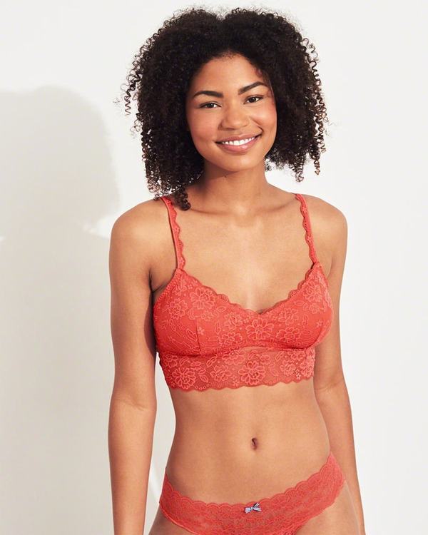 Bralette Hollister Donna Lace Longlinelette With Removable Pads Corallo Italia (228FITWX)